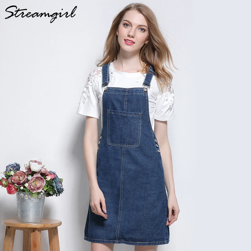 Streamgirl Frauen Denim Strap Rock Plus Größe Taschen Sommer Kurze Röcke Womens Jean Rock Mini Denim Strap Weibliche Jupe Femme