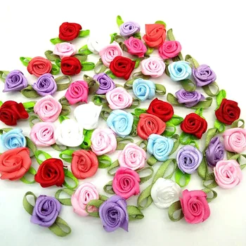 

100pcs Mix color ribbon rose handmade flowers garment supplies sewing appliques diy accessories wedding decoration A419