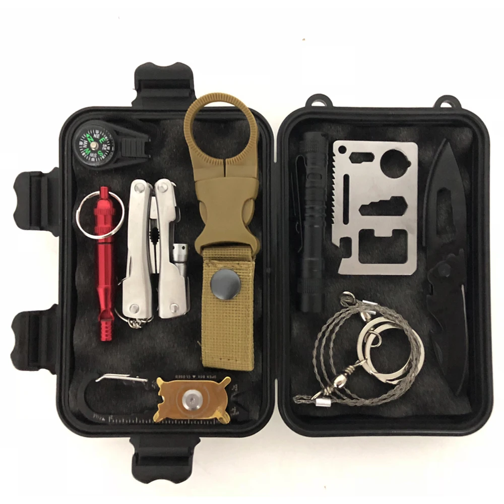 Online Tactical 10 en 1 kit de supervivencia de Camping al aire libre turismo multifunción SOS Primeros Auxilios EDC suministros de emergencia de supervivencia