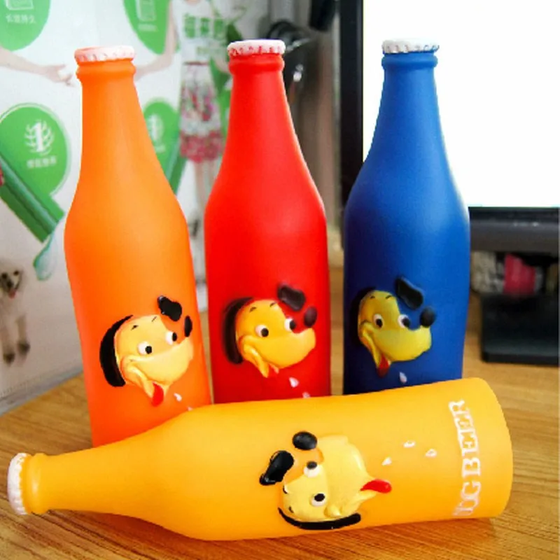 

New Fashion Dog Toys Silicone Beer Bottle Brother Dog Pattern Puppy Pet Play Chew Squeaky Toys for Dogs Cats Pets Supplies