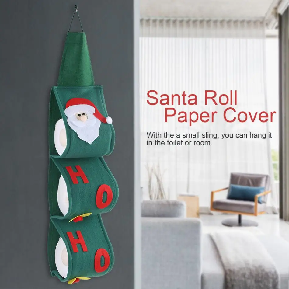 Santa Claus Towel Set Covers Christmas Holiday Party Paper Bags Toilet Paper Holders Green Cute Towels For Home Decoration