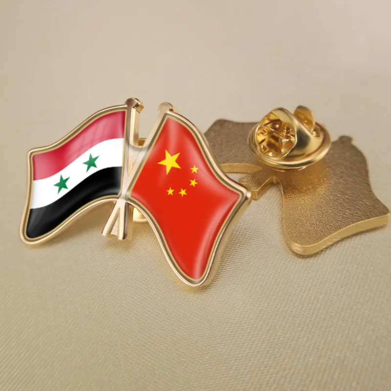 

China and Syrian Arab Republic Crossed Double Friendship Flags Lapel Pins