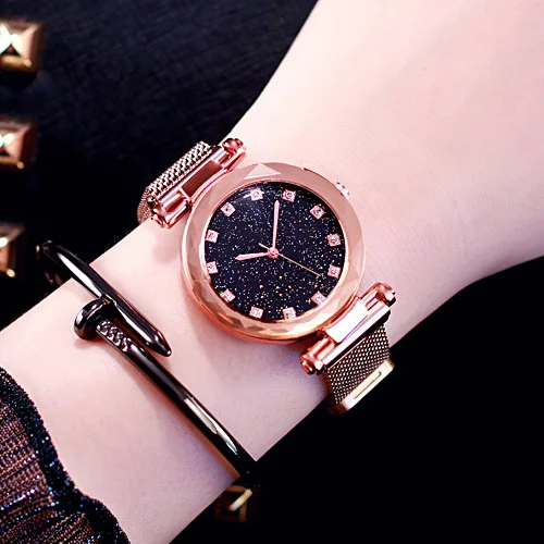 Мода Звездное небо детские наручные часы Повседневное Нержавеющая сталь платье кварцевые наручные часы подарок для девочек детские часы Relogio Infantil - Цвет: rose gold 2