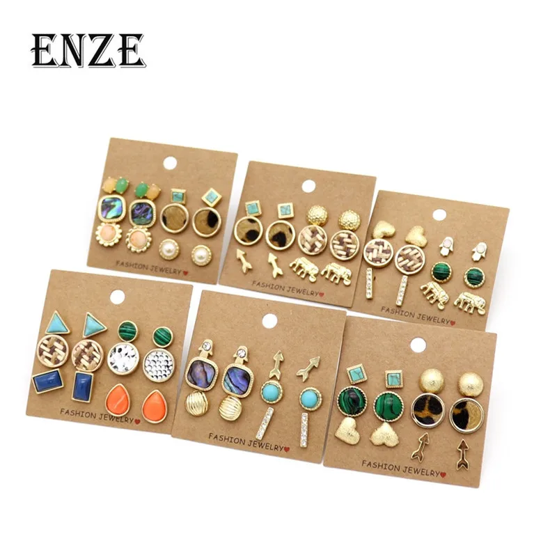 ENZE, модный комплект из крафт-бумаги, соломы, изысканная леопардовая бархатная ткань, серьги, Женские Ювелирные изделия, геометрические серьги-гвоздики с животными