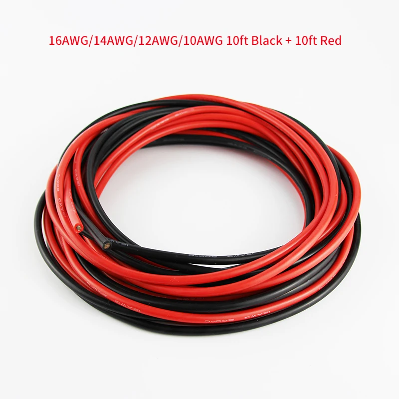 

10feet Red+10feet Black Silicon Wire 16AWG 14awg 12awg 10awg Heatproof Soft Silicone Silica Gel Wire Cable for RC FPV Airplane