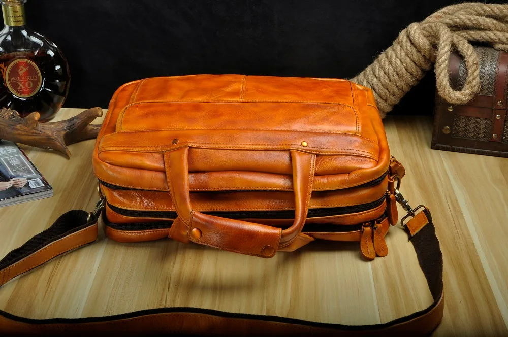 Мужской бизнес-портфель с масляной вощеной кожей, антикварный дизайн, мужской чехол для ноутбука, модная сумка-мессенджер, сумка-тоут, портфель 7146-w