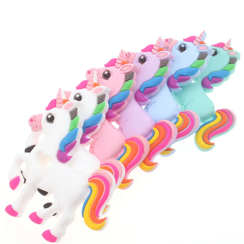 5PCS 실리콘 Teether 유니콘 씹는 젖니가 남 목걸이 액세서리 실리콘 펜 던 트 음식 학년 실리콘 장난감 Teethers