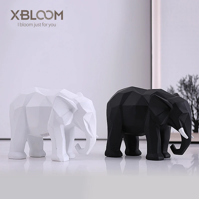 Modern abstract black and white elephant decorative animal statue geometric origami home decor furniture home soft wedding decor