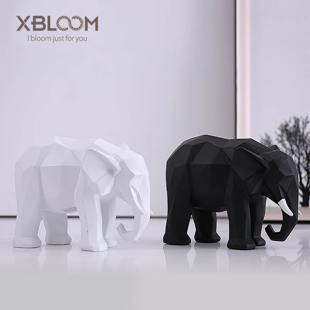 Modern Abstract Black And White Elephant Decorative Animal Statue Modern Abstract Black And White Elephant Decorative Animal Statue Geometric Origami Home Decor Furniture Soft