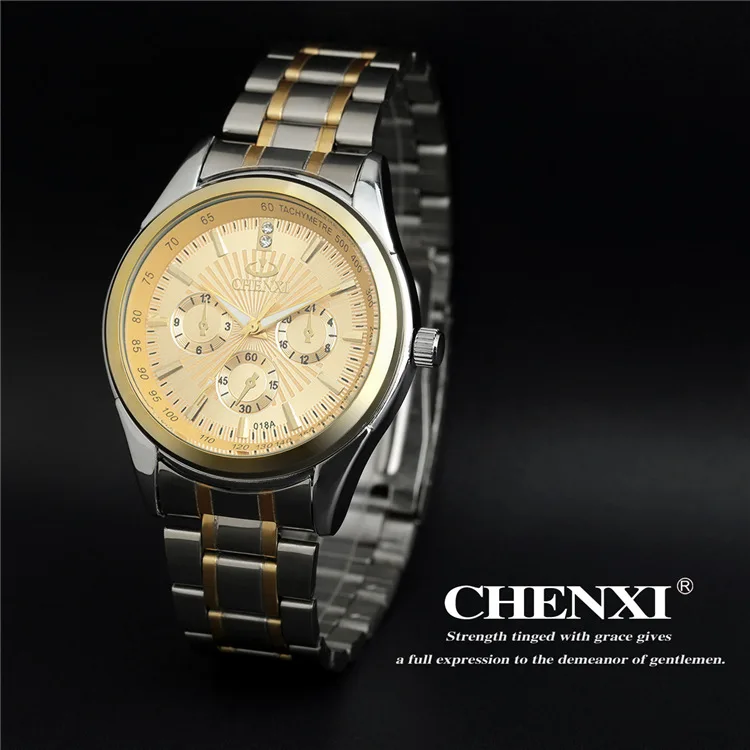 Мода 2018 г. Кварцевые часы CHENXI для мужчин часы лучший бренд класса люкс известный мужской часы наручные часы Relogio Masculino золотой сталь Часы