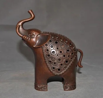 

Christmas 6" Old China Feng Shui bronze Elephant animal statue Incense Burner censer Halloween