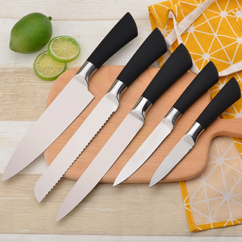 5 шт. набор кухонных ножей с черной ручкой антипригарным покрытием|knife set|kitchen knife