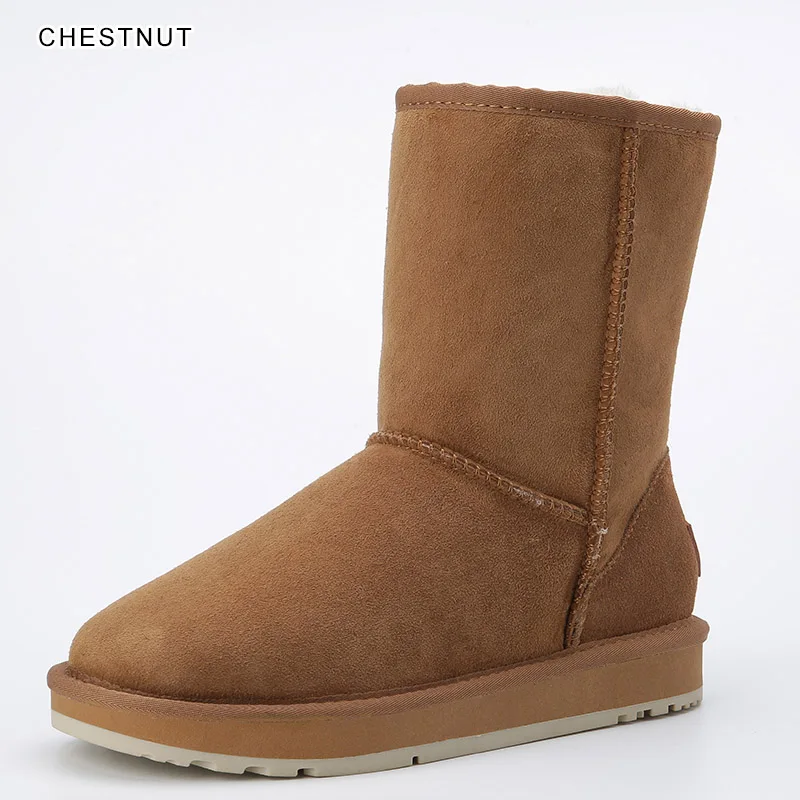 INOE/зимние женские ботинки из натуральной овечьей кожи; зимняя обувь с подкладкой из овечьей шерсти; Высококачественная обувь на плоской подошве - Цвет: Chestnut