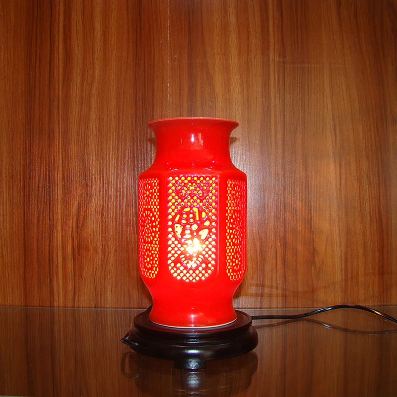 Vase lamp ingdezhen Chinese Porcelain Ceramic Table Lamp vintage decorative bedside living room wedding table lamp red   (2)