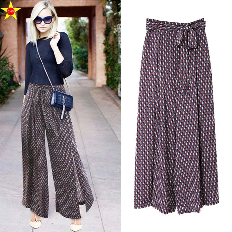 

L-5XL Plus Size Casual Women Chiffon Pants New 2019 Summer Fashion High Waist Print Ankle-Length Pants Extra Large Wide Leg Pant