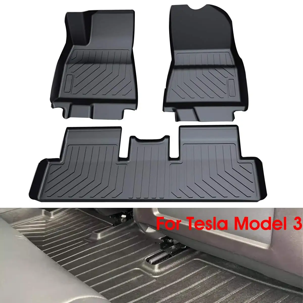 

Autoleader 3pcs TPO Black Waterproof Durable Front & Rear Car Floor Mat Auto Anti-dust Floor Carpet Wearable For Tesla Model 3