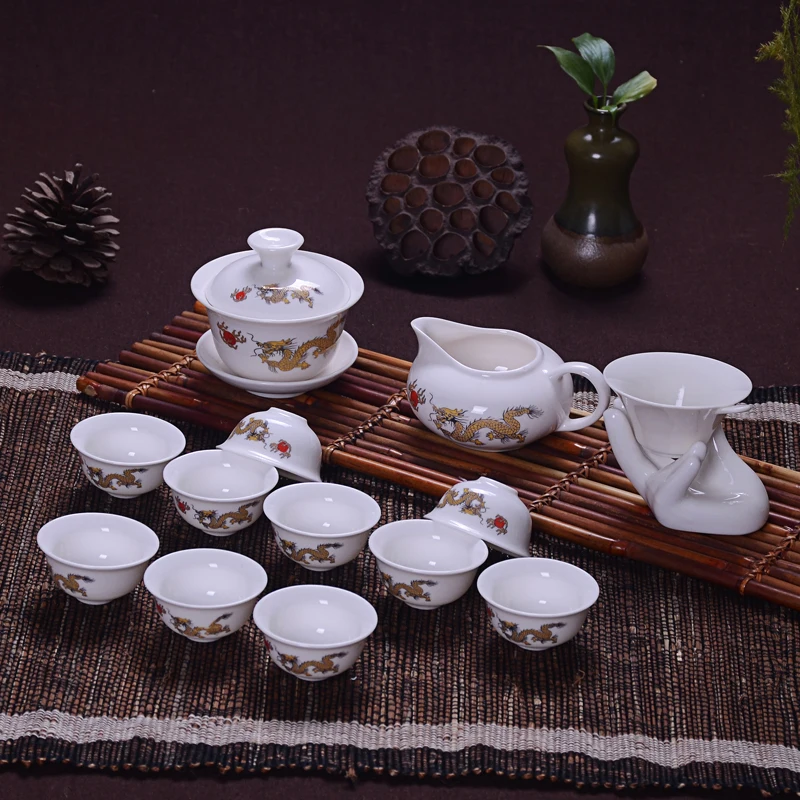 Travel Tea Sets Chinese Portable Ceramic Bone China teaset Gaiwan Teacup Porcelain Tea Cup The Kung Fu Teapot Set 14 Pcs