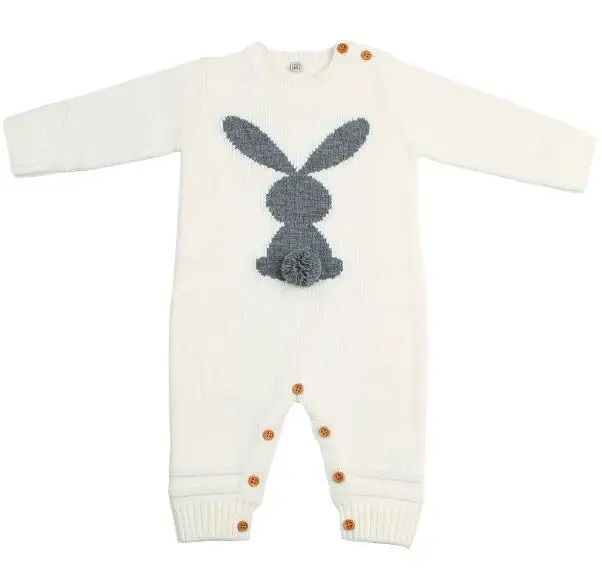 Г. Боди для маленьких девочек, зимний теплый цельный комбинезон для новорожденных мальчиков, милый вязаный костюм с длинными рукавами и рисунком кролика, пляжный костюм - Цвет: White