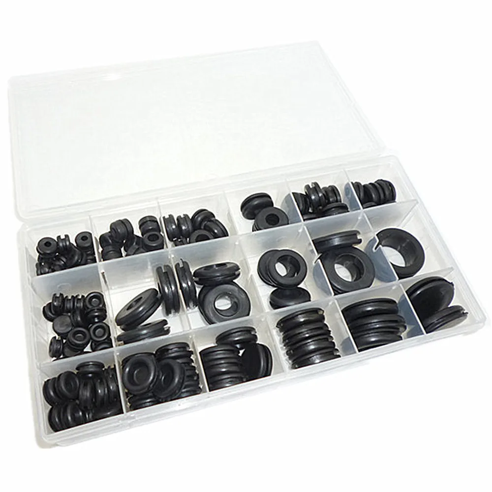 125pcs Rubber Grommet Kits Firewall Hole Plug Electrical Wire Transparent Box PP 