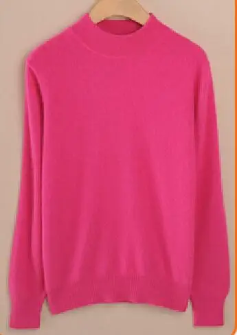 Модный вязаный свитер из смеси на основе кашемира женские топы Осень Зима Водолазка пуловер женский длинный рукав сплошной цвет - Цвет: rose red