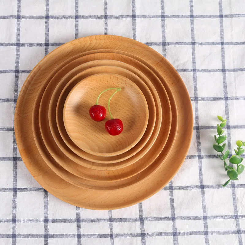 

1pc Round Wooden Tray Food Bowls Plates Holder Snack Serving Plate Trays Salad Bowl Platter for Kitchenware
