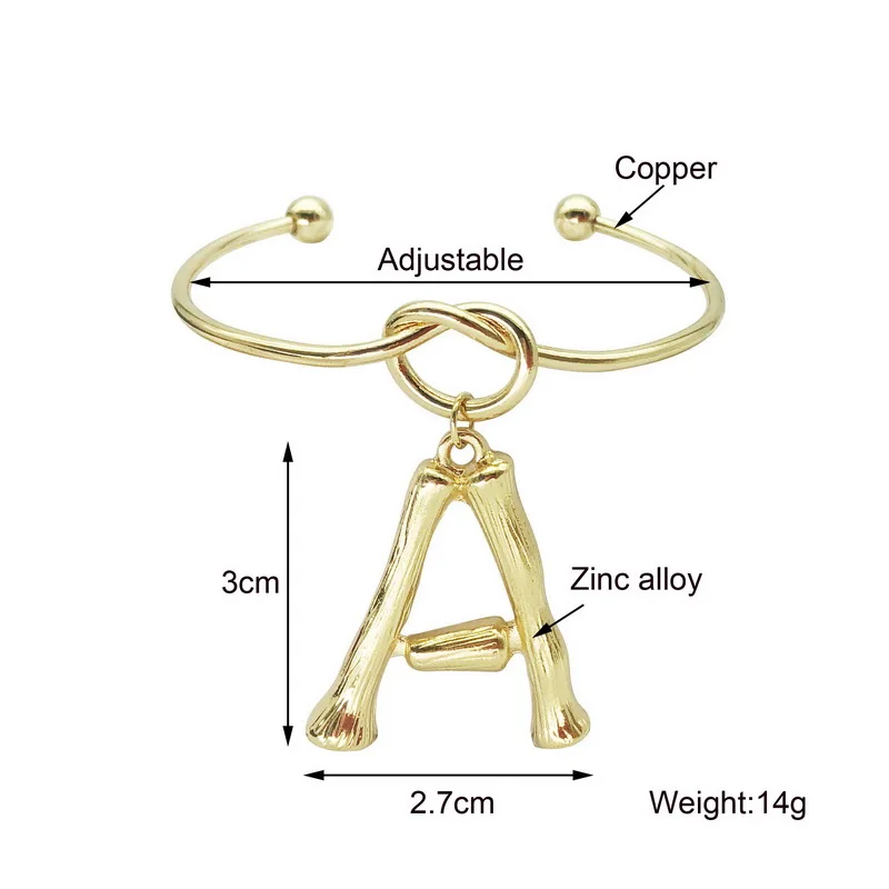 F. J4Z популярные женские браслеты с буквами модные золотые серебряные цвета сплав бамбук начальный медный браслет с подвеской регулируемые браслеты для женщин