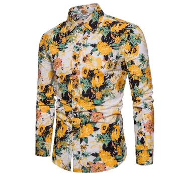 

NIBESSER Spring Autumn Men Casual Shirts Fashion Long Sleeve Button-Up Formal Business Cartoon 3D Printing Men Dress Shirts