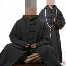 Унисекс Зимняя шерстяная твид буддийские монахи накидка дзен robeмедитация плащ светское пальто gownabbotnun форма для боевых искусств костюм серый