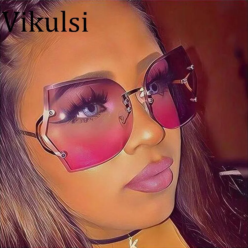 

Cat Eye Eyeglasses Women Sunglasses Rimless Clear Eyewear Frame Purple Gradient Elegant Optics Rimless Lady Oversized lunette