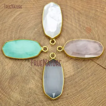 

10Pcs Cheap Gold Faceted Roundrect Pendant White Shell, White Turquoises, Astrobolos, Rose Quartzs Pendant 27x12mm PM14631