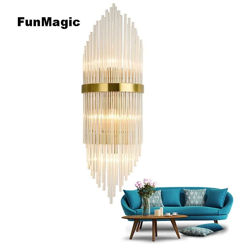 

Luxury Post-modern Clear Crystal Golden Wall Lamp Bedroom Sconces Bedside Light Living Room Wall Mounted Light Aisle Lighting