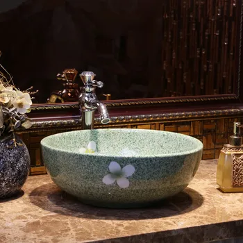 

Green Europe style chinese washbasin sink Jingdezhen Art Counter Top ceramic bathroom sink Hand Painted Ceramic Bathroom Basin