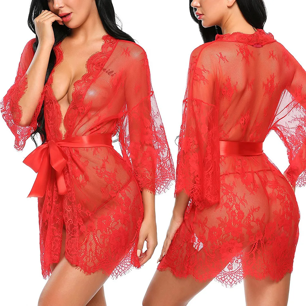 

Women Sexy Lingerie Babydoll Sleepwear Underwear Lace Coat Briefs Nightwear X5.26