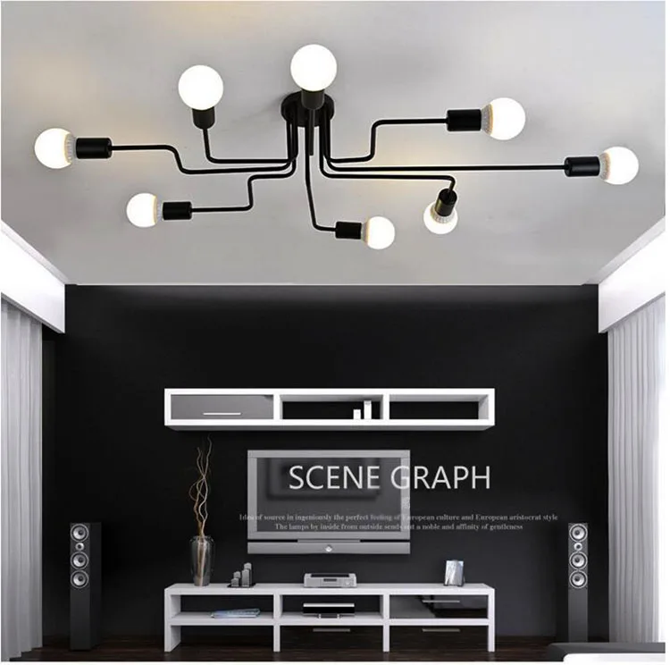 

Multiple Rod Wrought Iron Chandelier for Living Room Vintage Lights Industrial Loft Nordic Home Lighting Fixtures