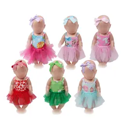 Одежда для кукол милое детское платье 6 цветов + повязка для волос подходит 43 см Детские куклы и 18 сапоги с меховой отделкой для девочек