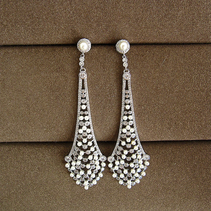

Fashion AAA cubic zirconia&pearl Retro Style long earrings ,women's accessaries,EC023