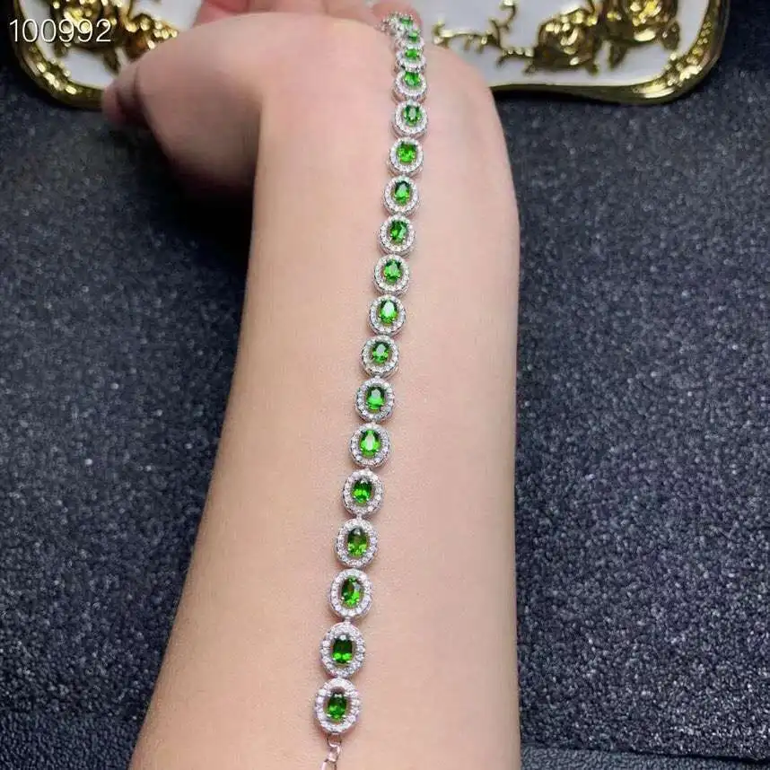 Bracelet de gemme diopside vert naturel Bracelet de pierres précieuses naturelles 925 bracelet en a