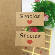600 шт/партия крафт "спасибо" написанные испанские наклейки этикетки Подарочная этикетка печать сувениры этикетки на заказ для коробки/карт/ювелирных изделий/выпечки