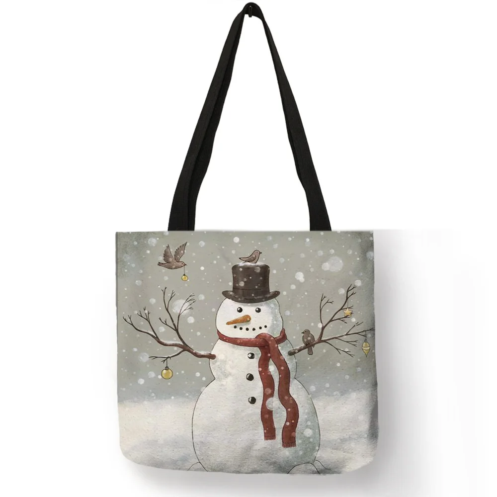  Winter New Design Sac Noel Women Totes Merry Christmas Cute Snowman Printed Eco Linen Fashion Pract - 32948003386