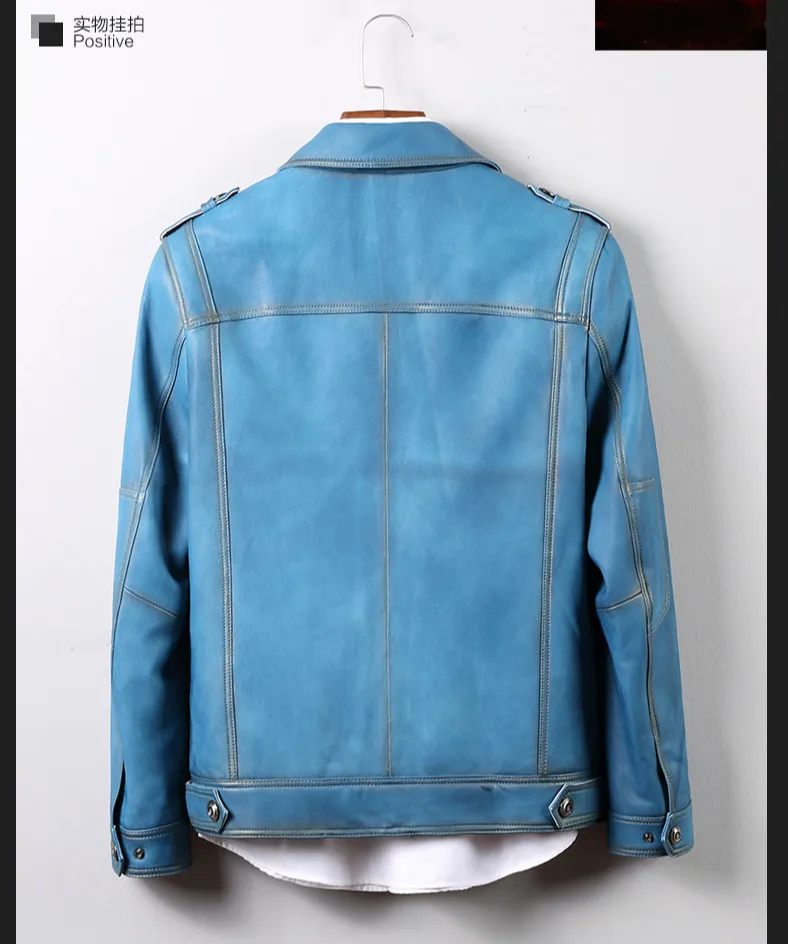 AYUNSUE мужская кожаная куртка из натуральной кожи овечья шерсть мужские синие корейские облегающие блейзеры кожаные куртки 71503 KJ2727