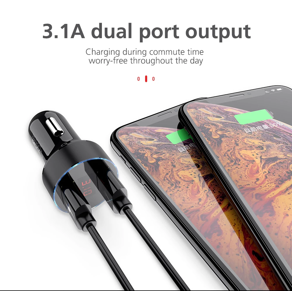 KEYSION شاحن سيارة 5 فولت 3.1A مع LED عرض عالمي مزدوج Usb الهاتف سيارة-شاحن هواتف xiaomi هواوي سامسونج ل فون XS ماكس XR