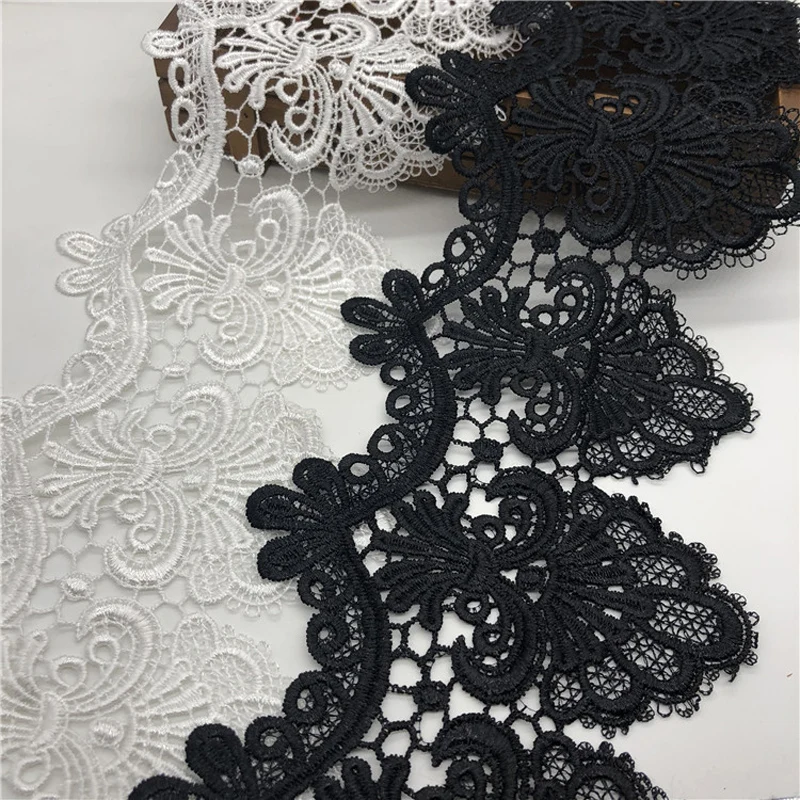 

14 yards 14cm Width White Black Color Water Soluble Embroidered Lace Trim Apparel Sewing Lace Border Necklace Applique