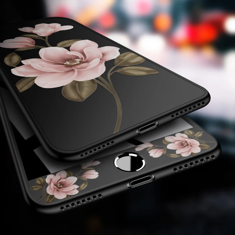 Funda completa de 360 grados para iPhone 8 funda de flor parachoques para iPhone 6 6 s 7 8 Plus X Fundas de relieve 3D a prueba de golpes Funda completa de 360 grados para iPhone 8 funda de flor parachoques para iPhone 6 6 s 7 8 Plus X Fundas de relieve 3D a prueba de golpes