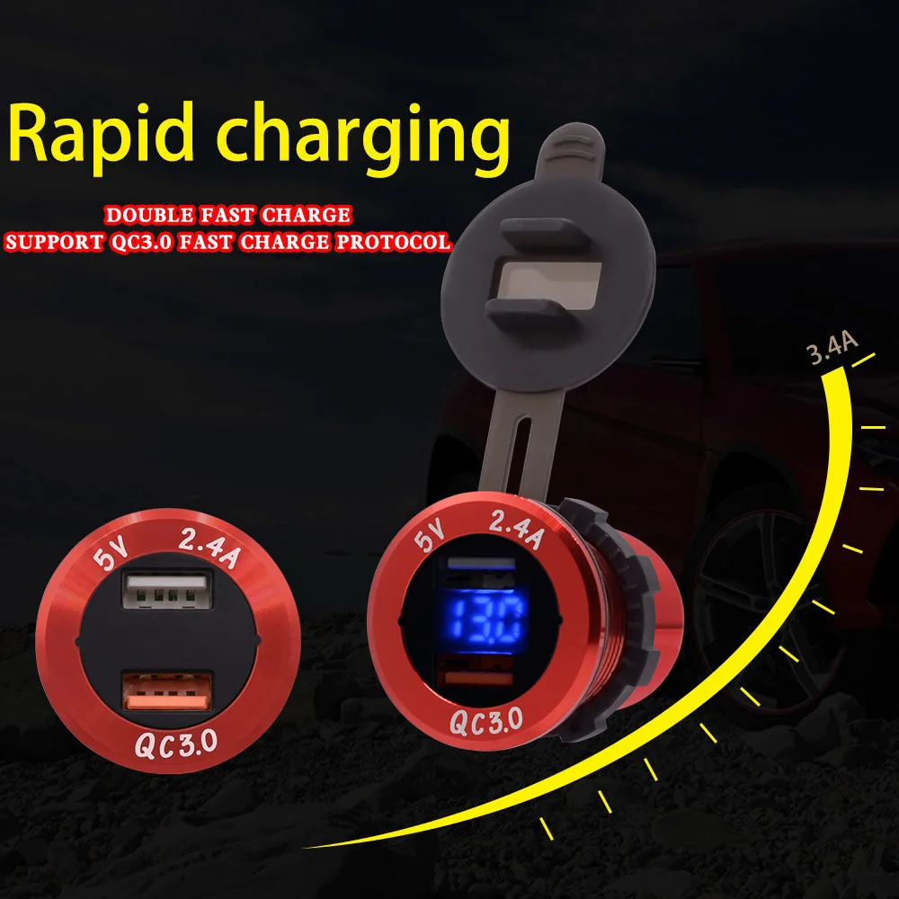  WUPP QC 3.0 Power Adapter Car Quick Charger LED Voltmeter Indicator 5 V/ 3.4 A Dual port Aluminum C
