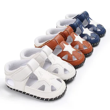 

ideacherry Babies PU Leather Shoes 3 Colors Summer Infants Boys First Walkers for 0-18 Months Star Pattern Soft Anti-slip Shoes
