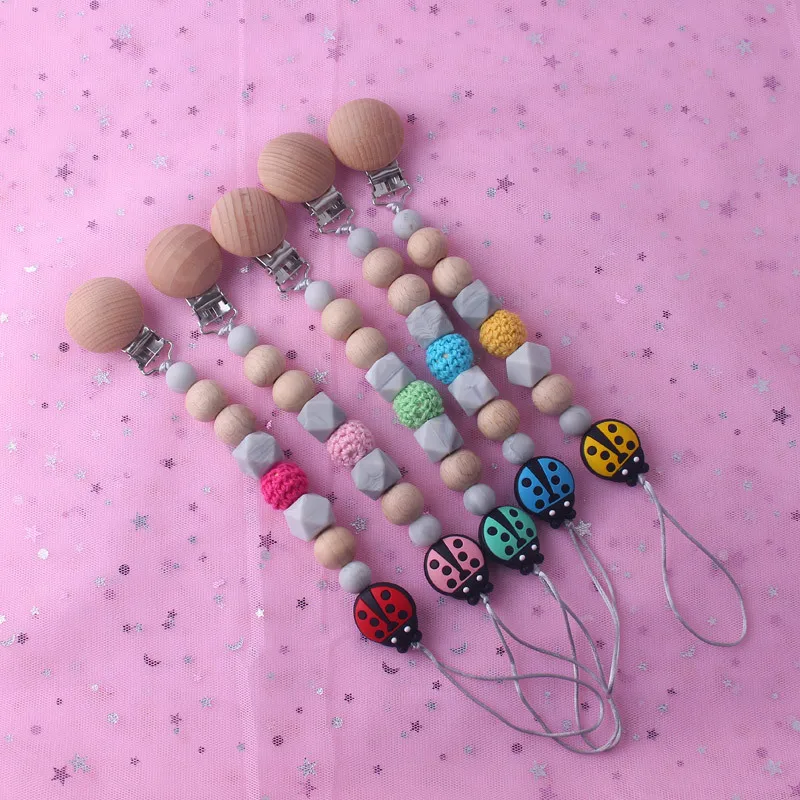 Silicone beads Baby Teethers Animal Pacifier Clips Chain Baby Pendant Teething Toys Chew Beads natural wood teether Nursing Toys (2)