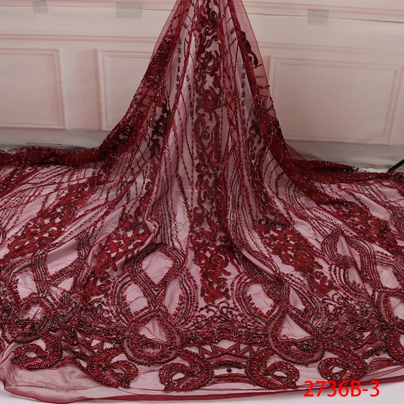 

High Quality Nigerian Handmade French Beaded Lace Embroidered Tulle Lace Fabric For Wedding Dress African Lace Fabric GD2736B-3