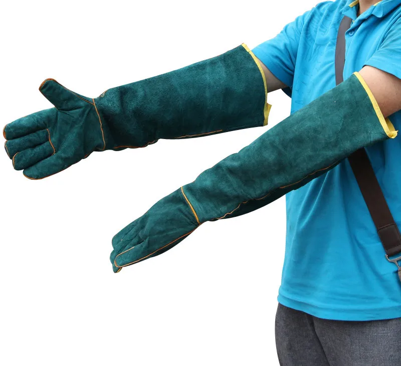Free shipping hot selling 60cm super length cow split genuine leather welding working safety gloves high temperature insulated Free shipping hot selling 60cm super length cow split genuine leather welding working safety gloves high temperature insulated