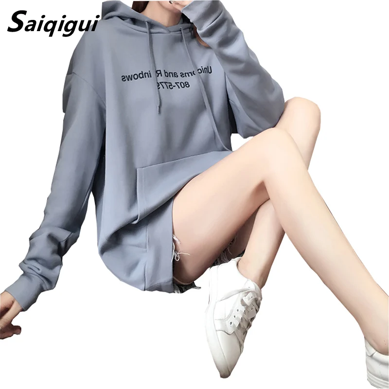 

Saiqigui 2019 fashion Autumn Winter woman Pullover design Print Casual loose Hooded Sportswear Tracksuit Sweatshirt hoodies