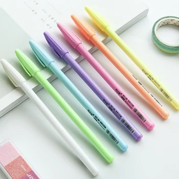 

7 pcs High Gloss Powder Color Neutral Pen 0.8mm Ballpoint Writing Pens for Journal Album Home DIY Art School Supplies A6023
